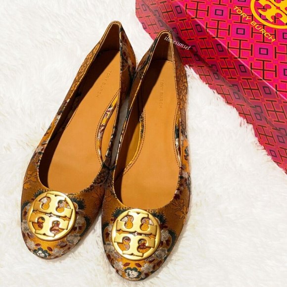 {Tory Burch} Chelsea Quilted Ballet Flat Sunset Bonfire Brocade 819 - Size 9.5 - Picture 1 of 8